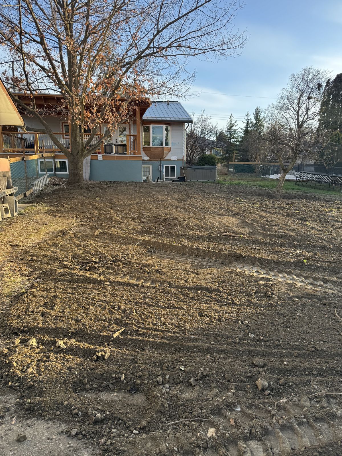 Yard cleared and graded to bare soil, ready for landscaping